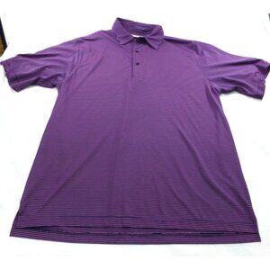 Donald Ross Tiger Embroidered Sleeve Mens Purple Striped Polo Shirt L